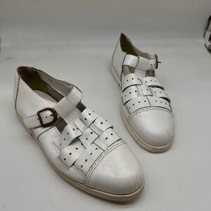Wild‎ Pair Vintage White Leather Fisherman Sandals Huarache Flats Brazil 10D